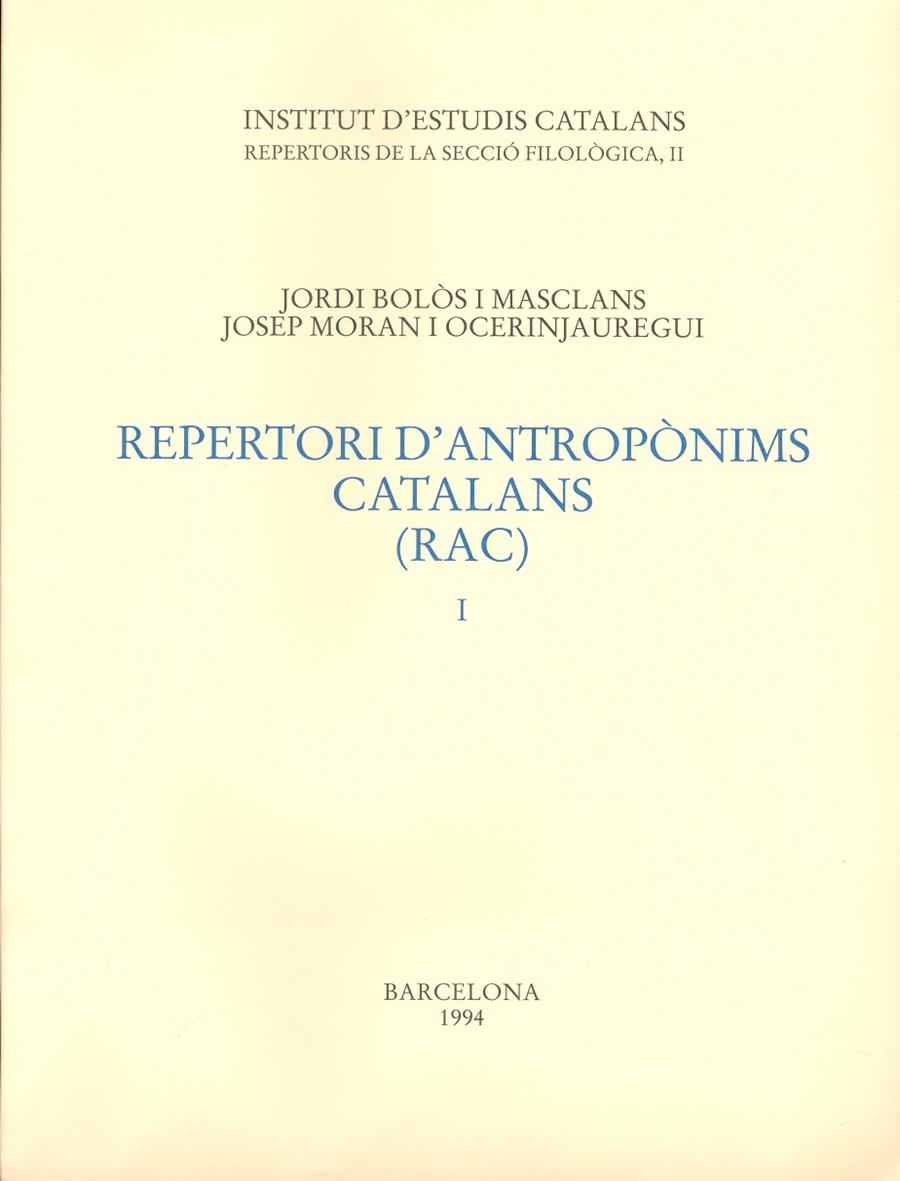 REPERTORI D'ANTROPONIMS CATALANS | 9788472832770 | BOLOS, JORDI - MORAN, JOSEP