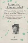 POESIA LIRICA, SEGUIDA DE "CARTAS DE LORD CHANDOS" | 9788495142184 | HOFMANNSTHAL, HUGO VON (1874-1929)