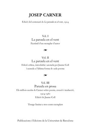 PARAULA DEL VENT, LA. EDICIO CENTENARI | 9788447542246 | CARNER, JOSEP